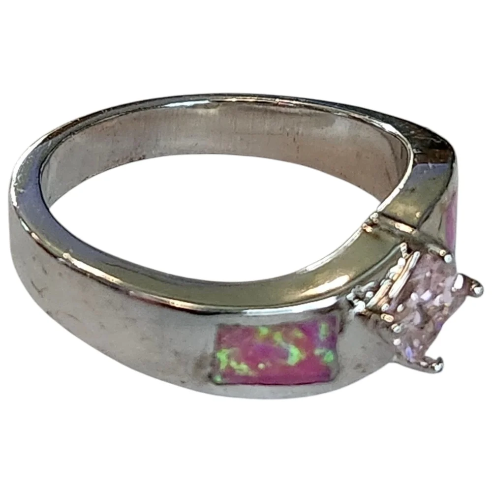 💍NEW & BEAUTIFUL💍 Pink Opal Inlay  Silver Ring‎ Size 7